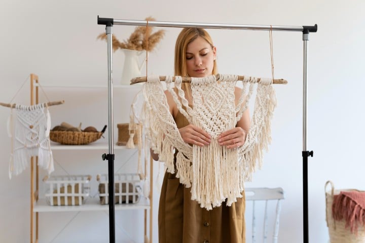 person using macrame technique home