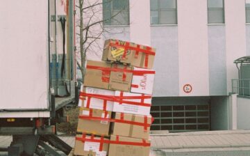 moving boxes loaded on a truck