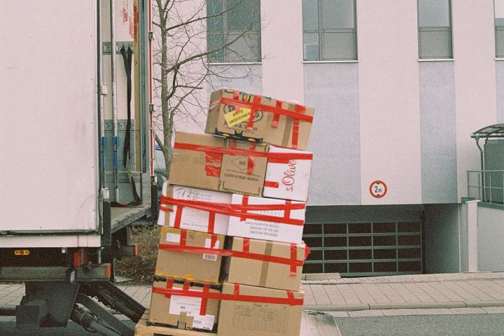 moving boxes loaded on a truck