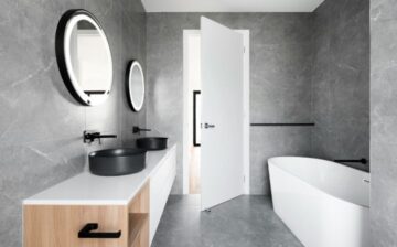 remodeled gray bathroom