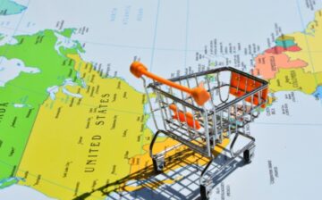 shopping cart on world map