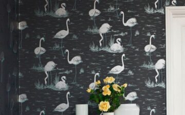 wall decorated with flamingo paper
