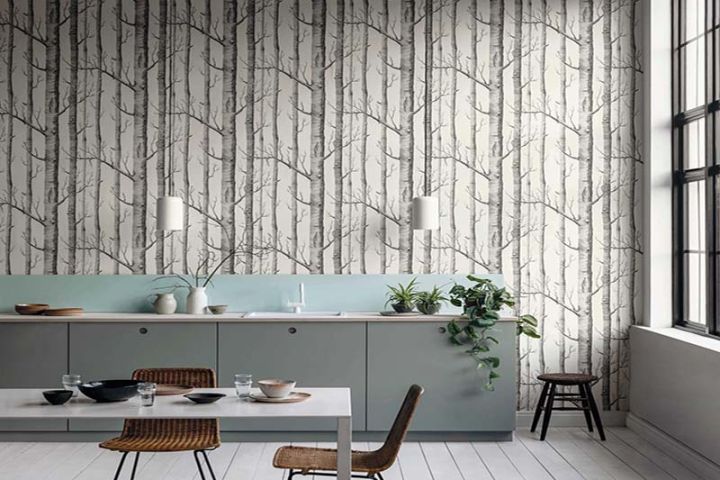 wall decorated with wood paper trees