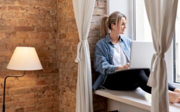 woman working with real estate computer