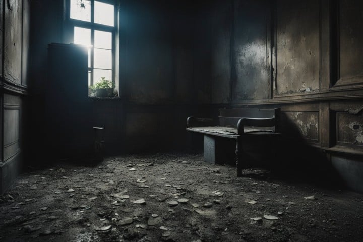 damaged abandoned house