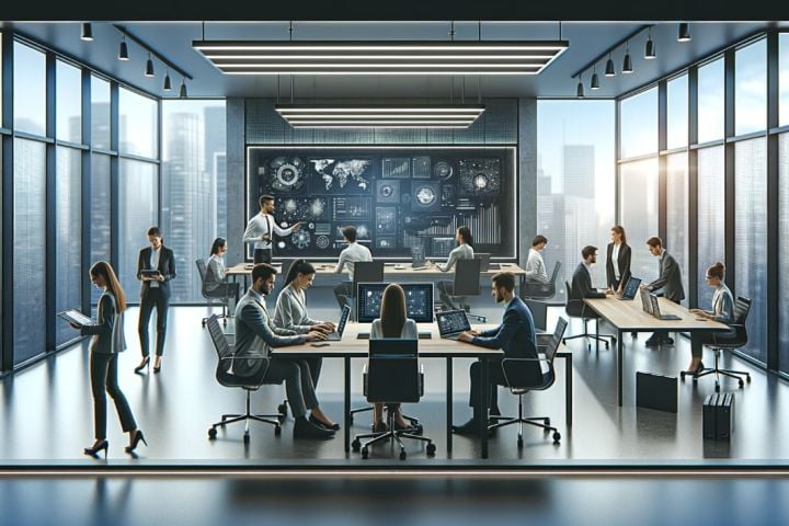 group of people working in office