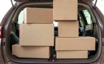 car packed with moving boxes