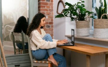 woman working laptop home