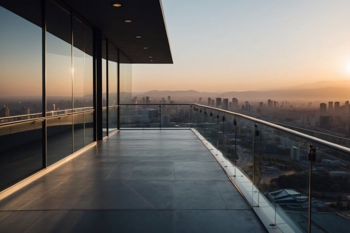 large balcony with glass railing