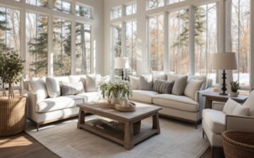 spacious house in a forest with large windows