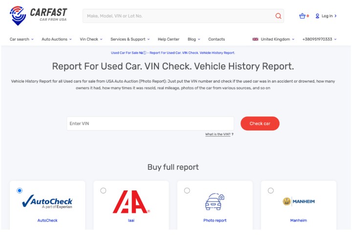 Report For Used Car. VIN Check. Vehicle History Report.