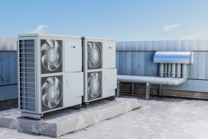 close up heat pump outside home