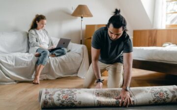 couple in the middle of moving packing