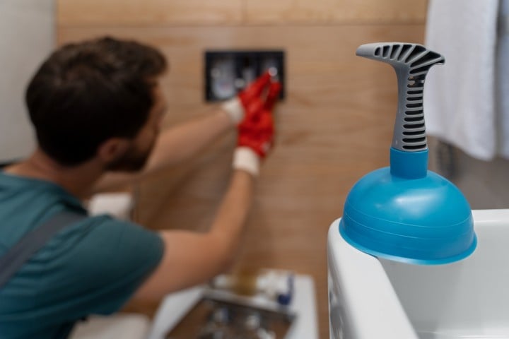 plumber fixing bathroom leak