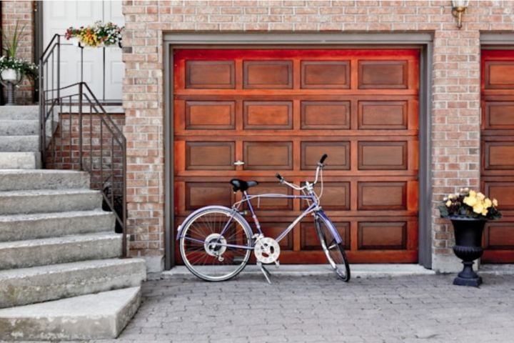 garage door with bicycle out