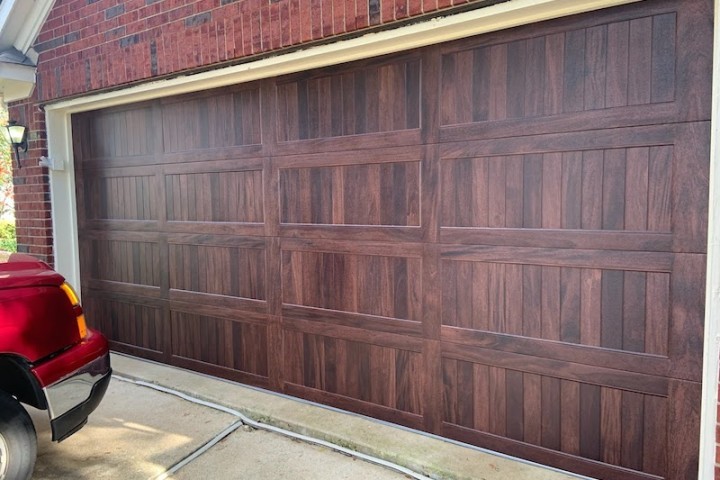 wood garage door in house