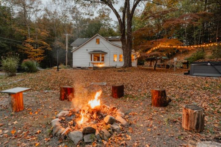 house in the forest and autumn