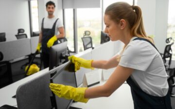 people cleaning office