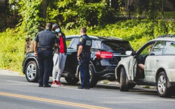 POLICE AT A CAR ACCIDENT LOCATION