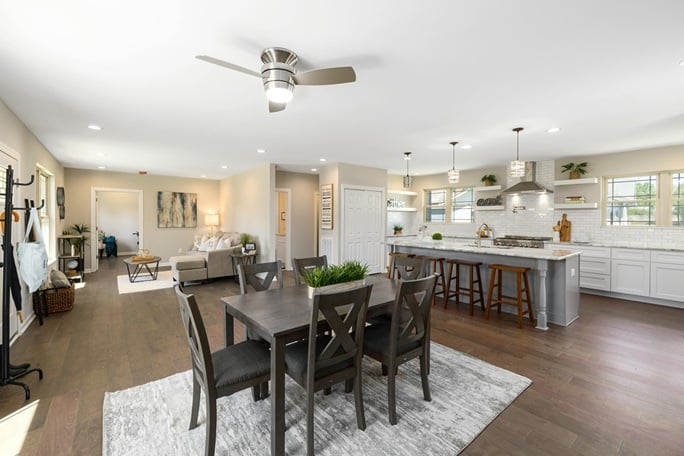 dining room and kitchen area
