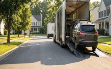 car loaded to a car carrier