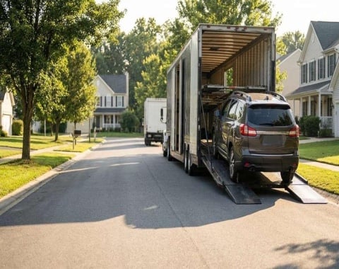 car loaded to a car carrier
